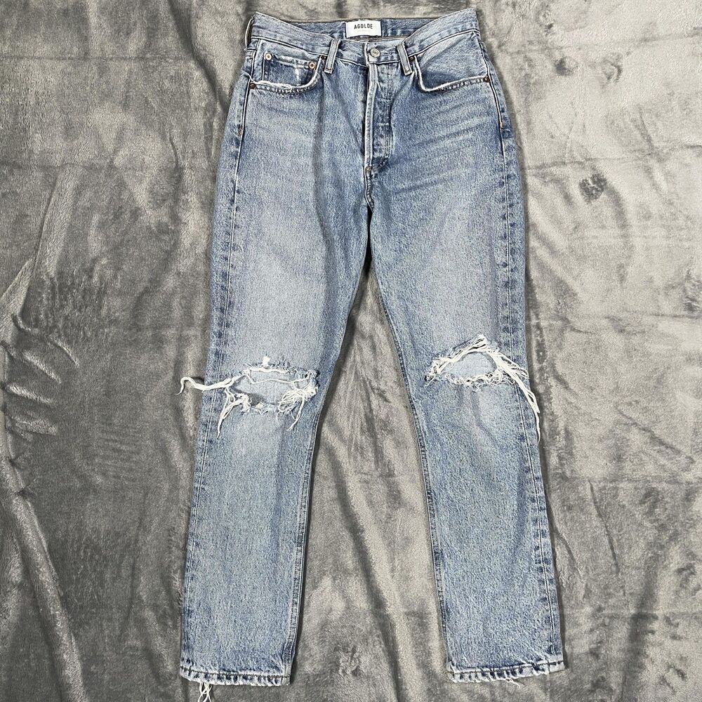 AGOLDE Jeans Womens 25x28 Blue Light Wash High Rise Straight Distressed
